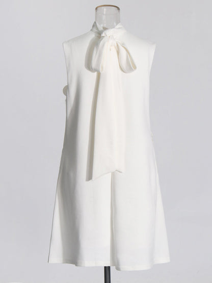 White 3D Floral High Neck Mini Dress - SISPELL
