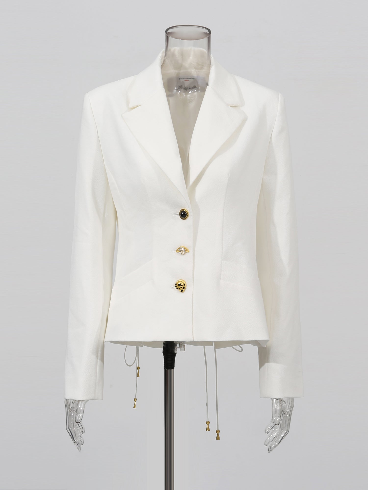 White Blazer with Unique Button & Drawstring Hem Detailing - SISPELL