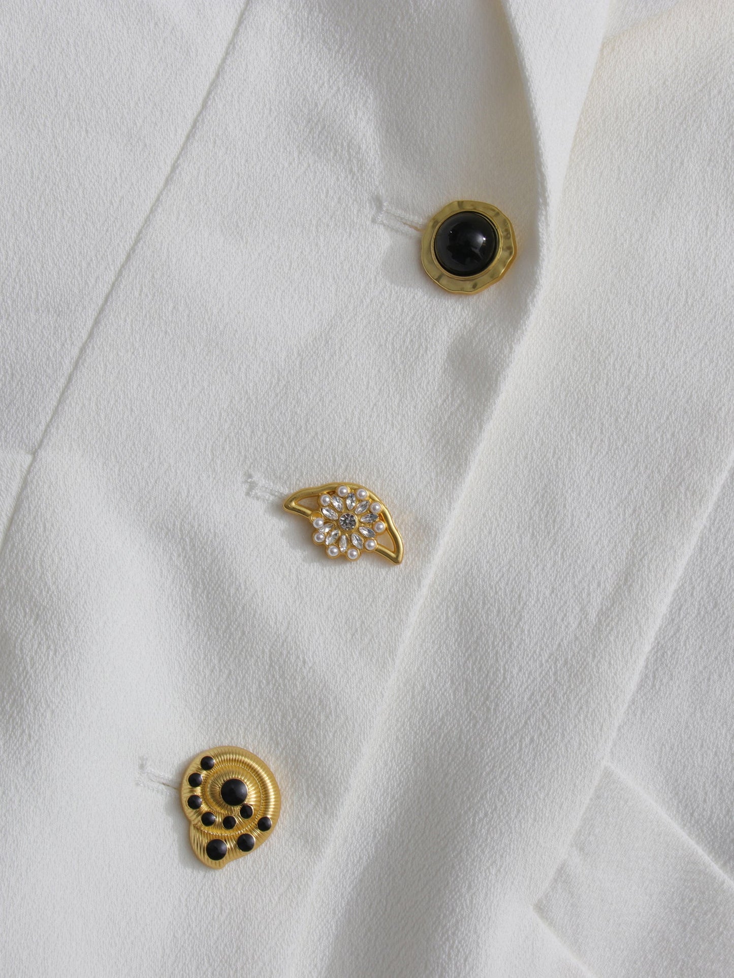 White Blazer with Unique Button & Drawstring Hem Detailing - SISPELL