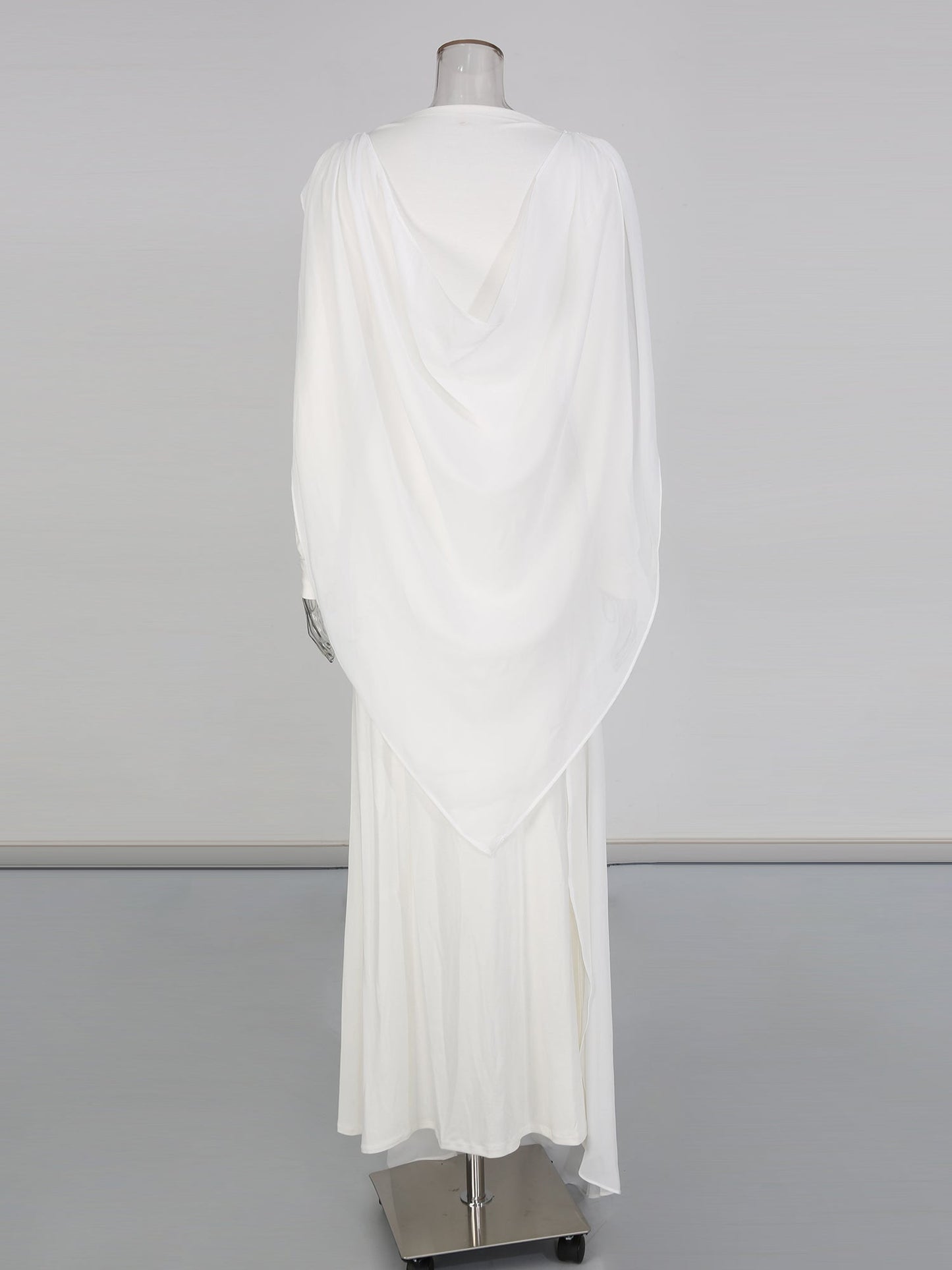 White Draped Maxi Dress with Flowy Sleeves - SISPELL