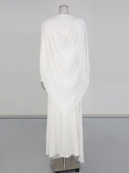 White Draped Maxi Dress with Flowy Sleeves - SISPELL