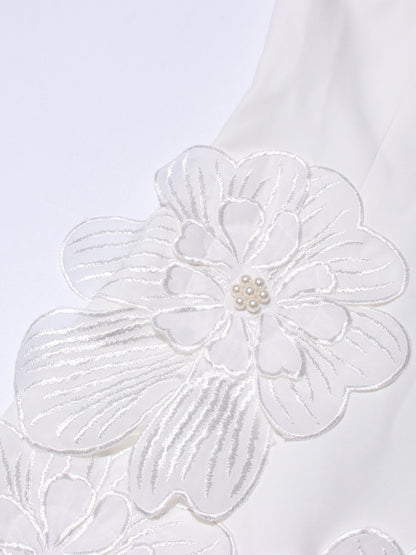 White Floral Appliqué Sleeveless Mini Dress - SISPELL