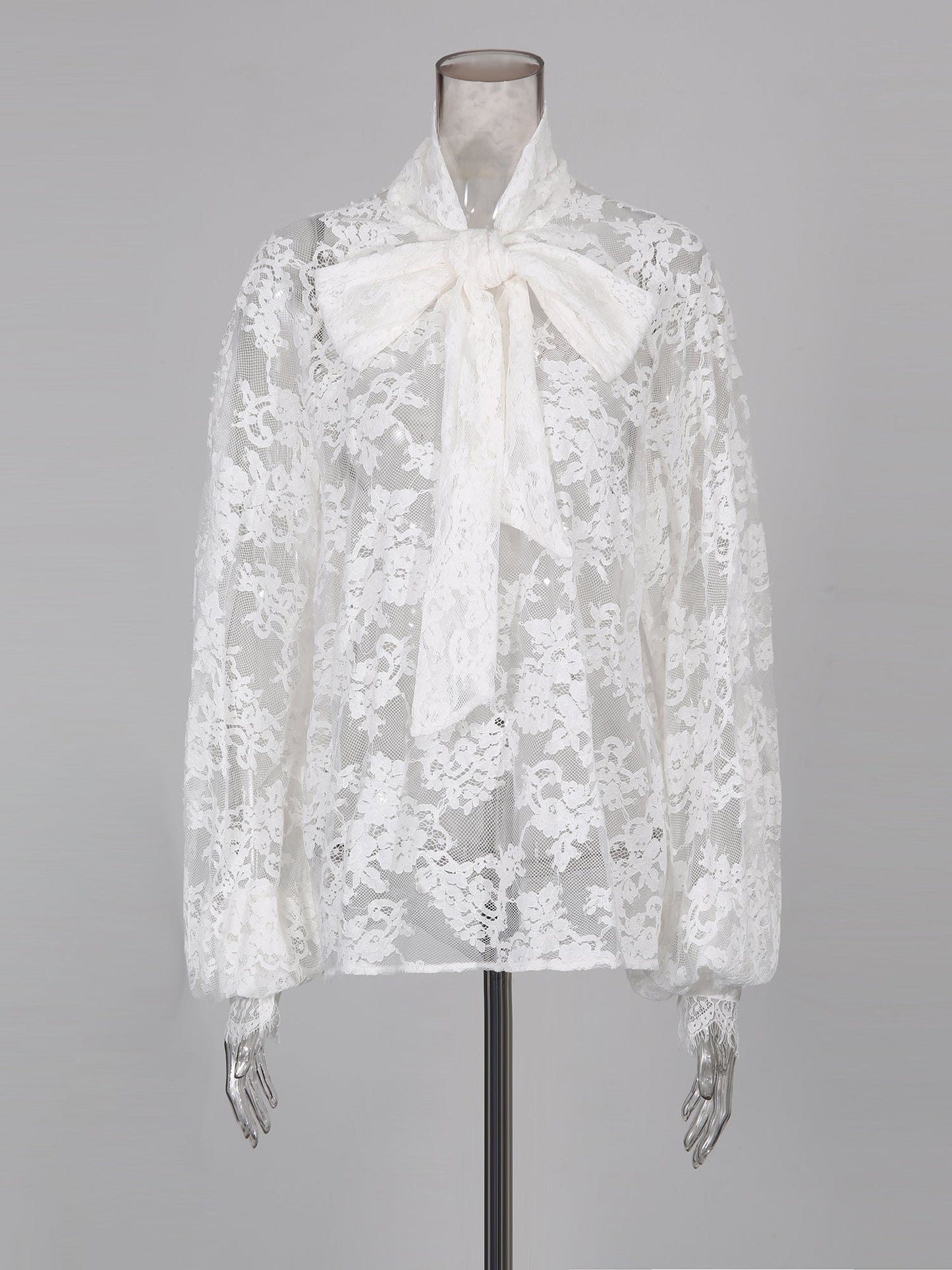 White Lace Bow Blouse & Wide - Leg Pants Two - Piece Set - SISPELL