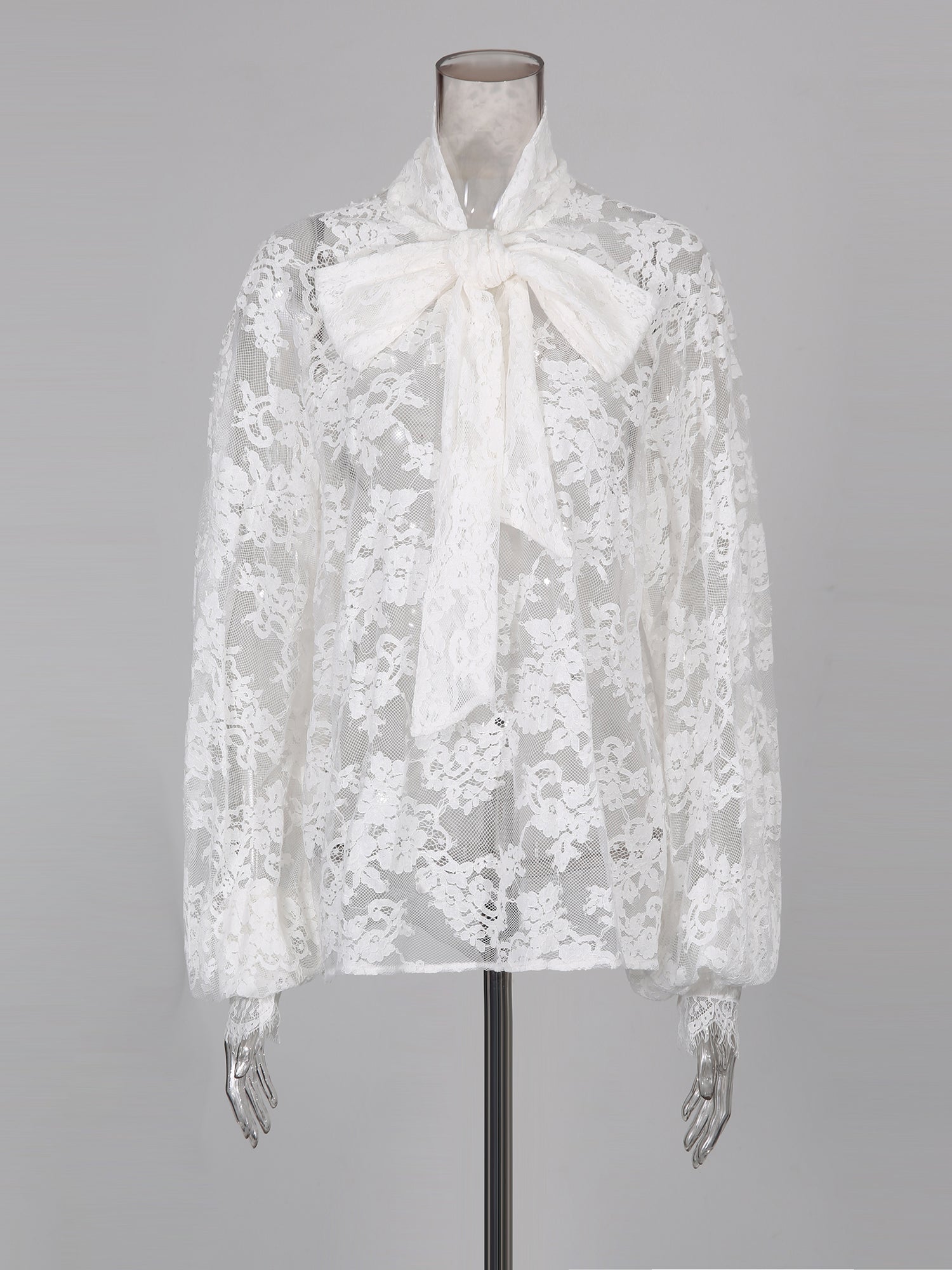 White Lace Bow Blouse & Wide - Leg Pants Two - Piece Set - SISPELL