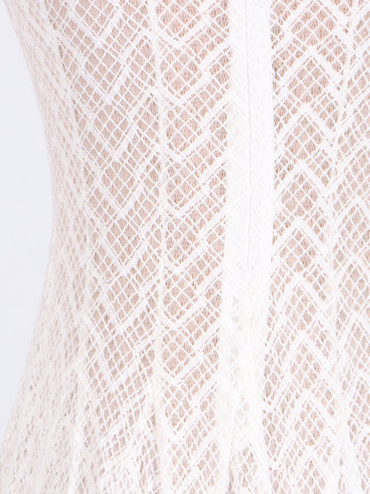 White Lace Maxi Dress with Long Sleeve & Sheer Design - SISPELL