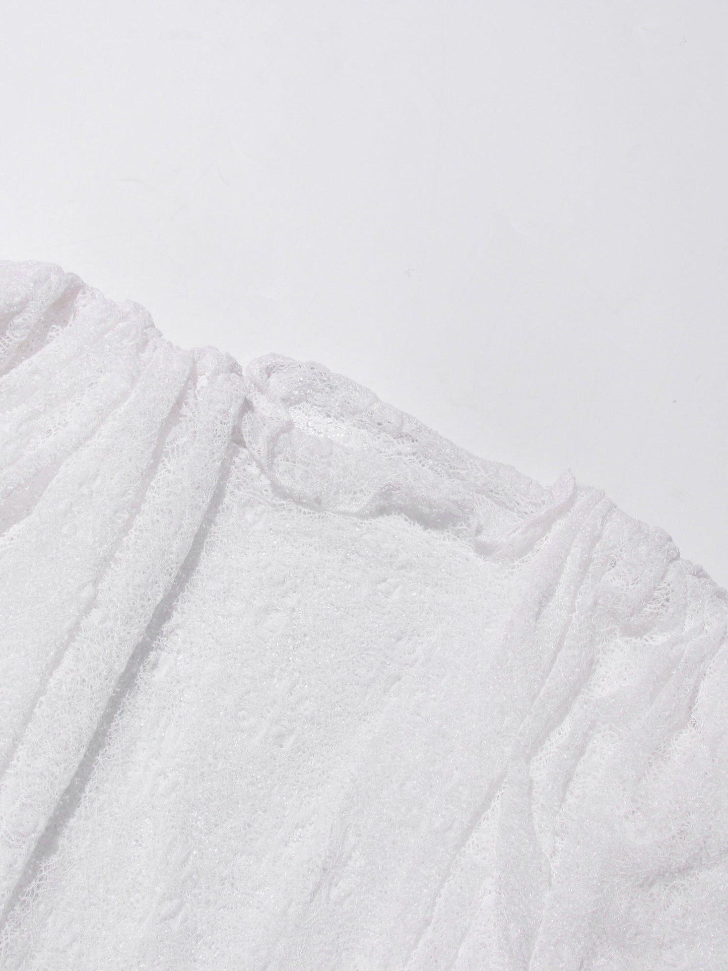 White Lace Ruffled Mini Dress with Puff Sleeves - SISPELL