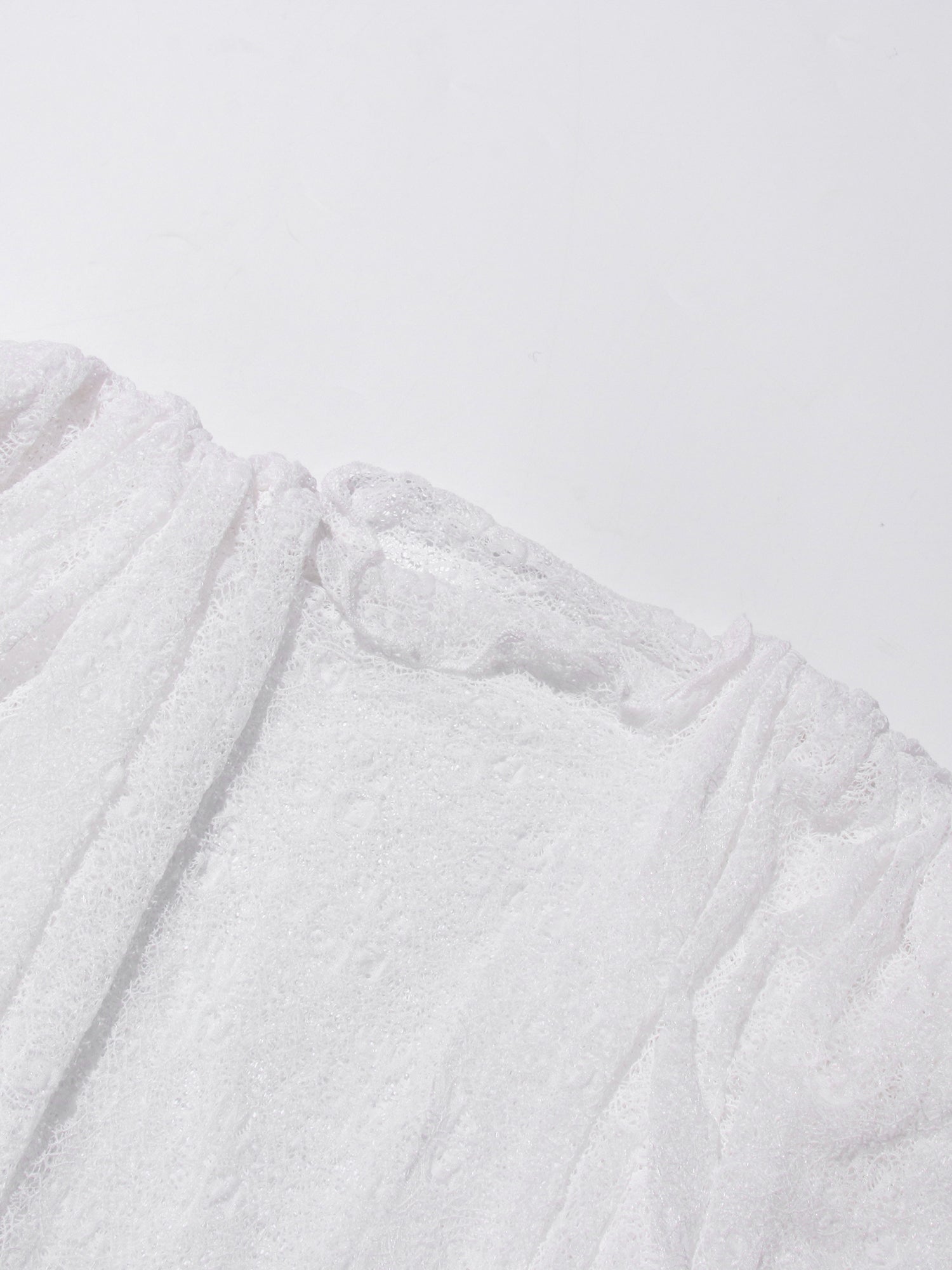 White Lace Ruffled Mini Dress with Puff Sleeves - SISPELL