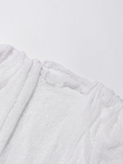 White Lace Ruffled Mini Dress with Puff Sleeves - SISPELL