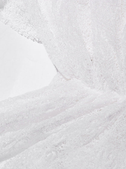 White Lace Ruffled Mini Dress with Puff Sleeves - SISPELL