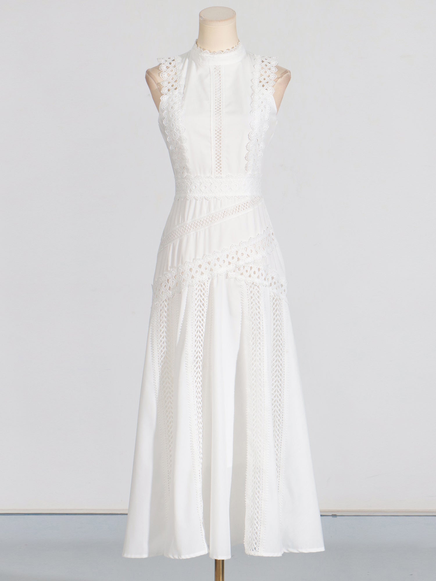 White Lace Sleeveless Midi Dress - SISPELL