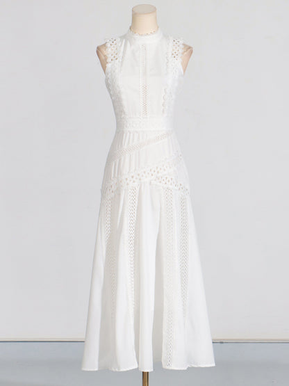 White Lace Sleeveless Midi Dress - SISPELL