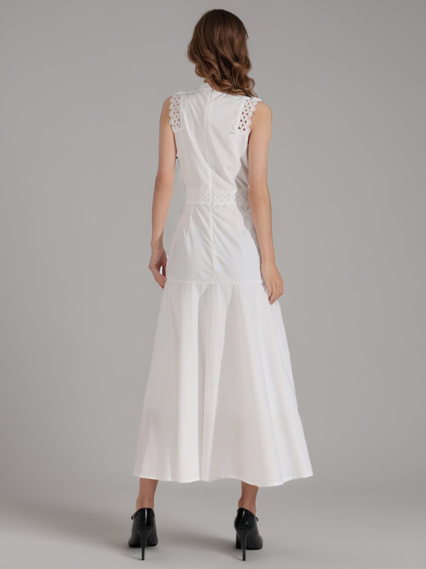 White Lace Sleeveless Midi Dress - SISPELL
