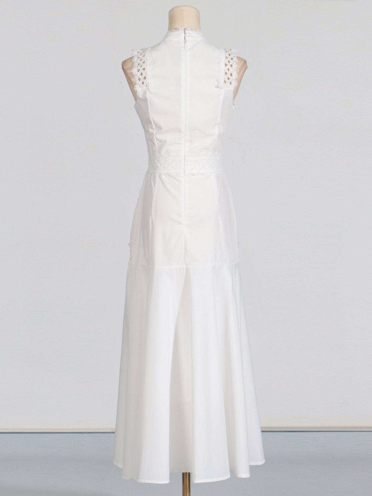 White Lace Sleeveless Midi Dress - SISPELL