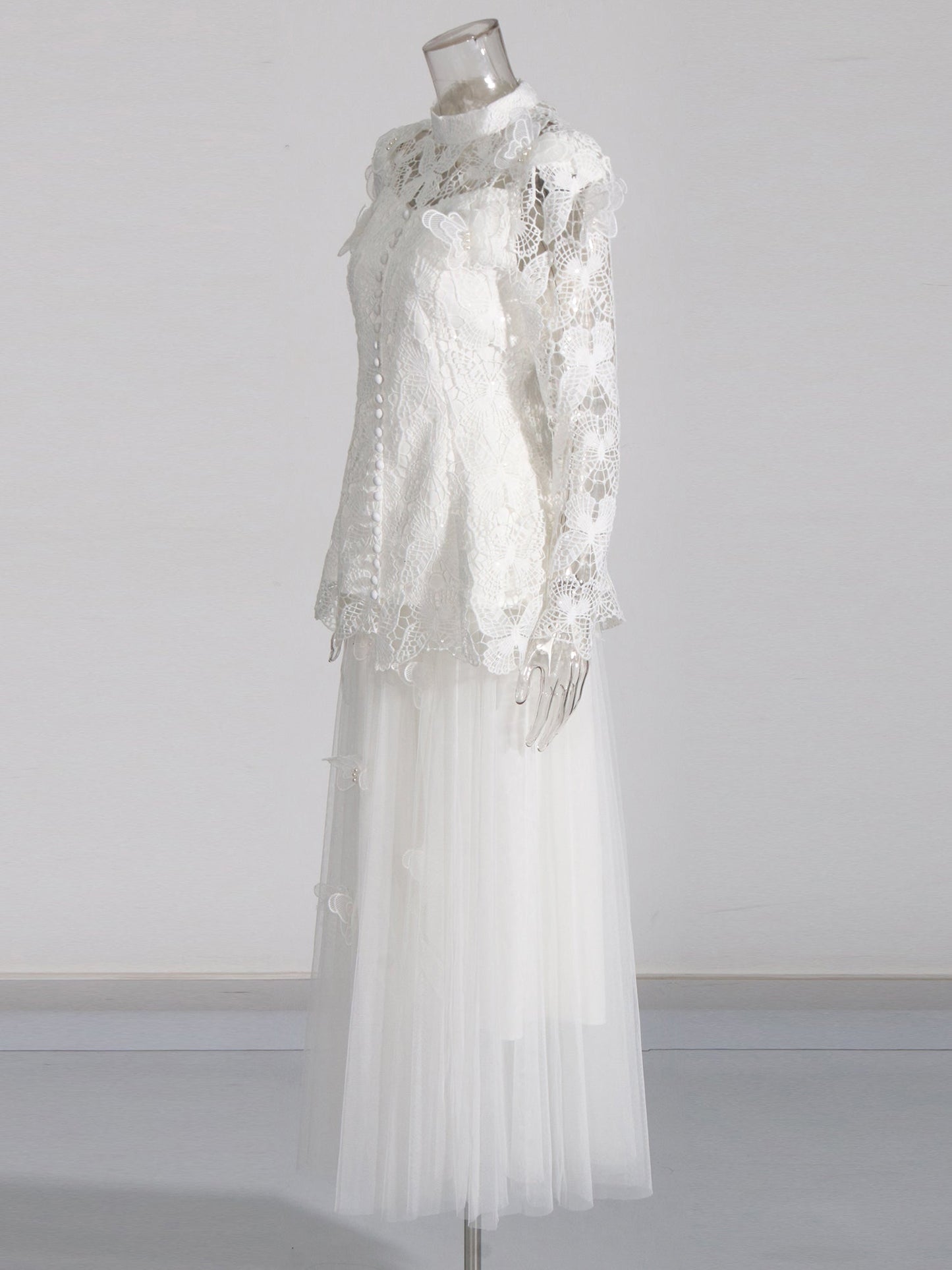 White Lace Top & Tulle Skirt Two - Piece Set - SISPELL