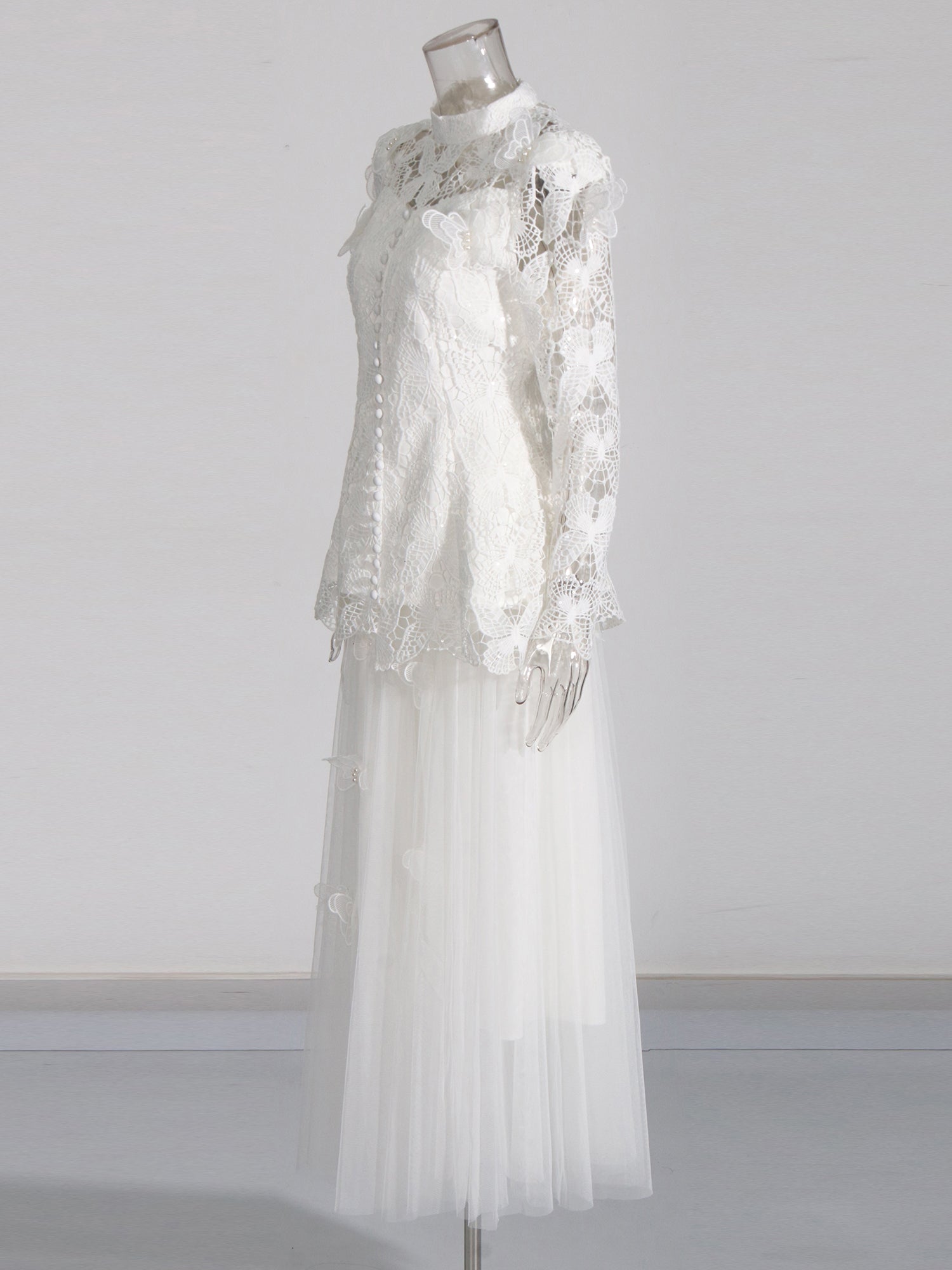 White Lace Top & Tulle Skirt Two - Piece Set - SISPELL