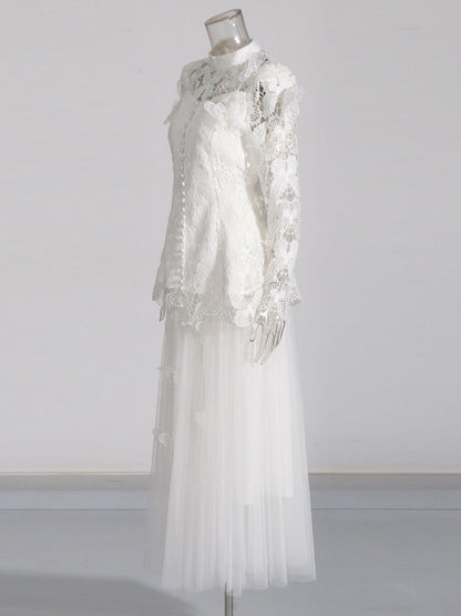 White Lace Top & Tulle Skirt Two - Piece Set - SISPELL