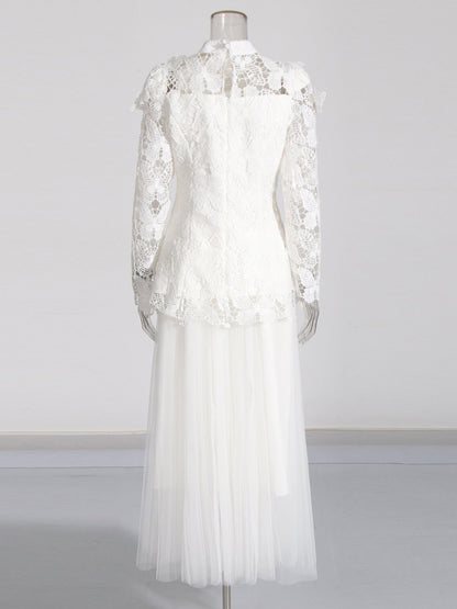 White Lace Top & Tulle Skirt Two - Piece Set - SISPELL
