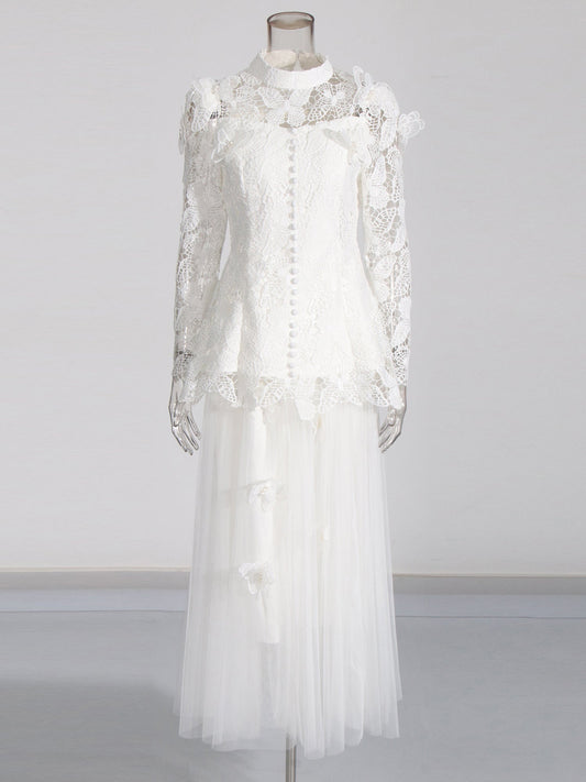 White Lace Top & Tulle Skirt Two - Piece Set - SISPELL