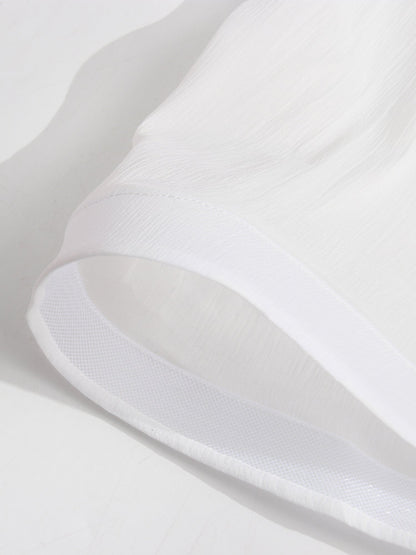 White Lace Up Ruffled Sheer Long Dress - SISPELL