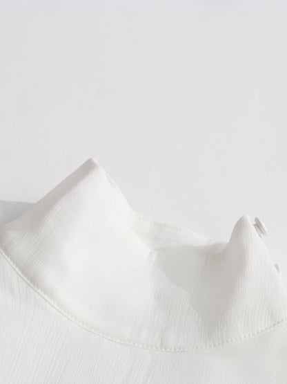 White Lace Up Ruffled Sheer Long Dress - SISPELL