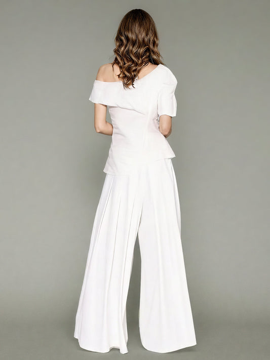 White Off - Shoulder Top & Wide - Leg Pants Set - SISPELL