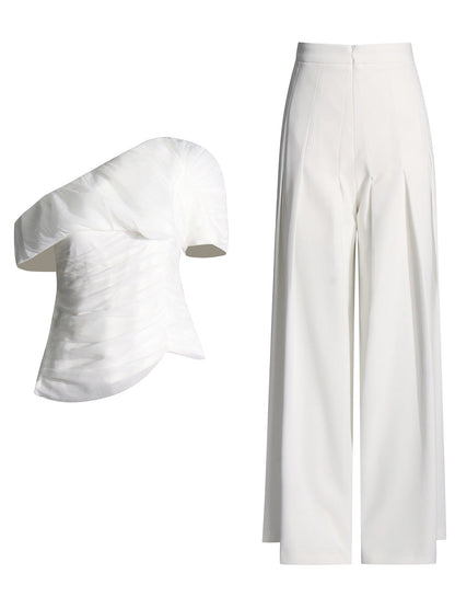 White Off - Shoulder Top & Wide - Leg Pants Set - SISPELL
