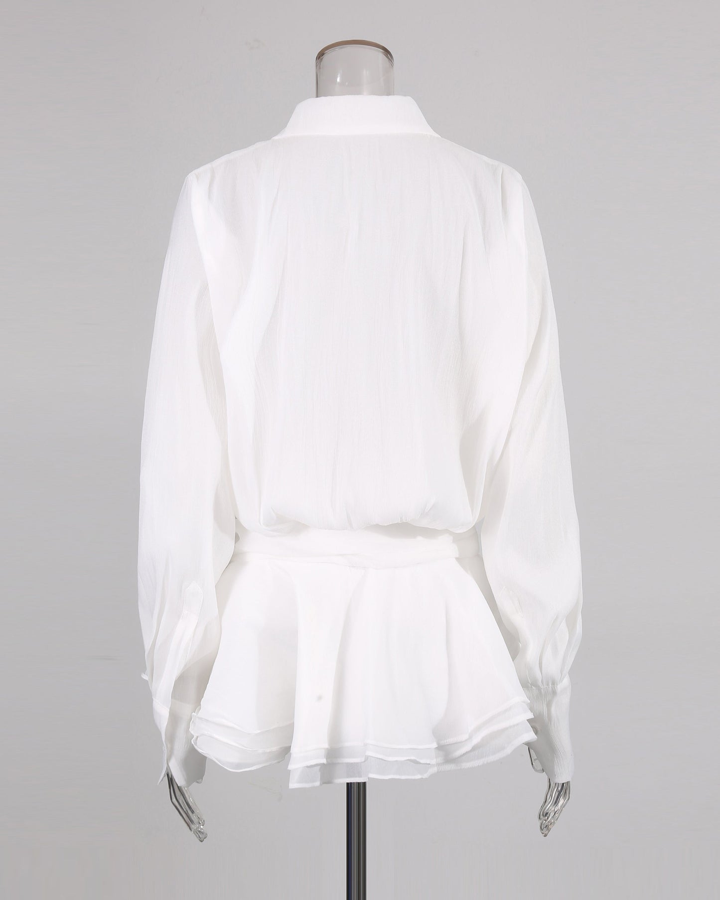 White Oversized Collar Ruffled Blouse Dress - SISPELL