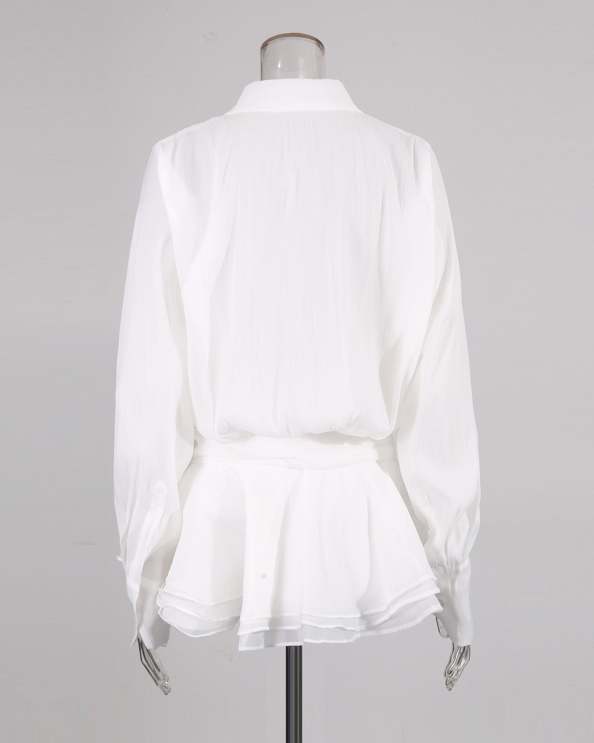 White Oversized Collar Ruffled Blouse Dress - SISPELL