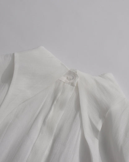 White Oversized Collar Ruffled Blouse Dress - SISPELL