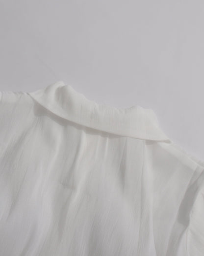 White Oversized Collar Ruffled Blouse Dress - SISPELL