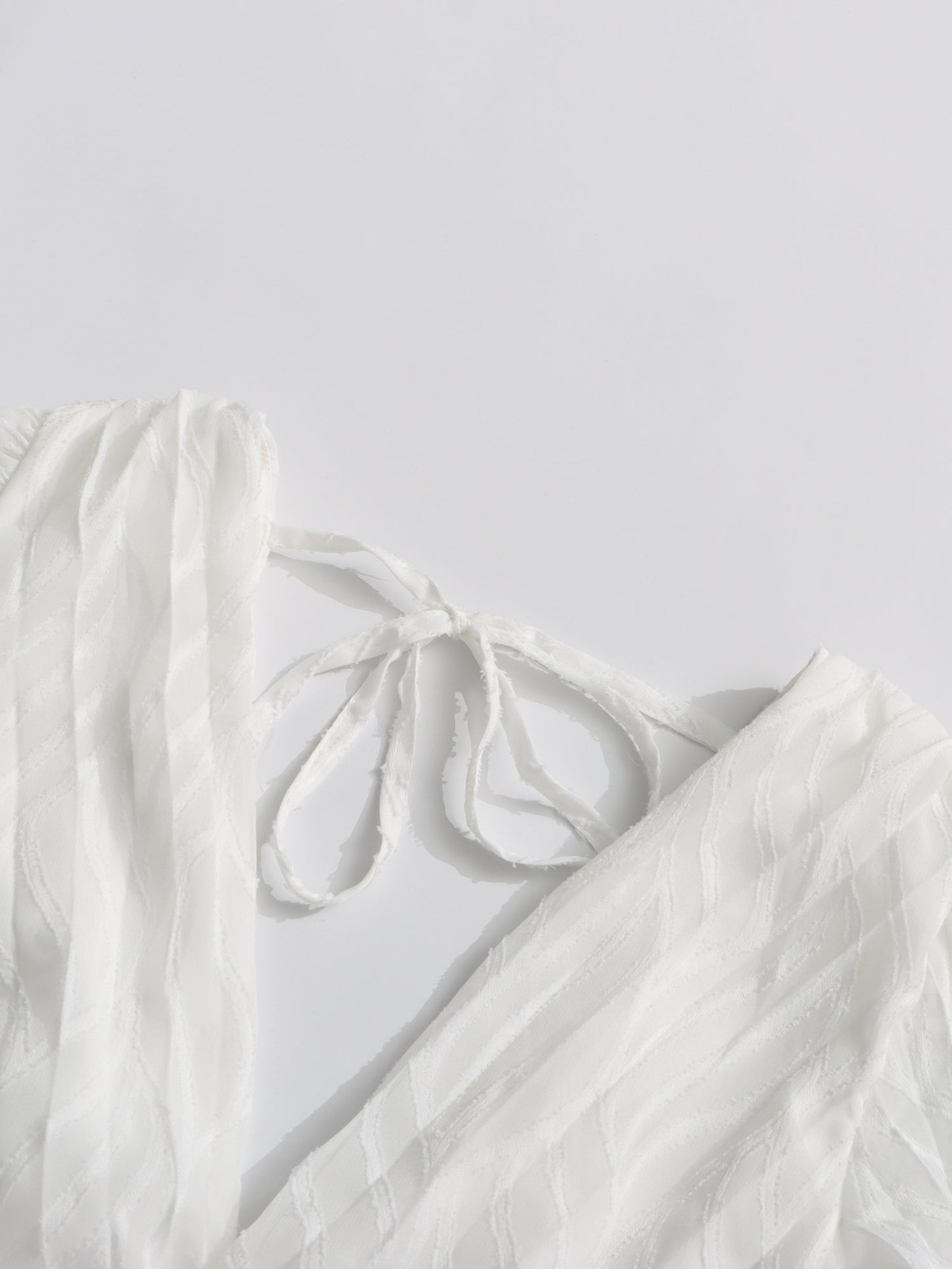 White Pleated Maxi Dress with V - Neck & Puff Sleeves - SISPELL