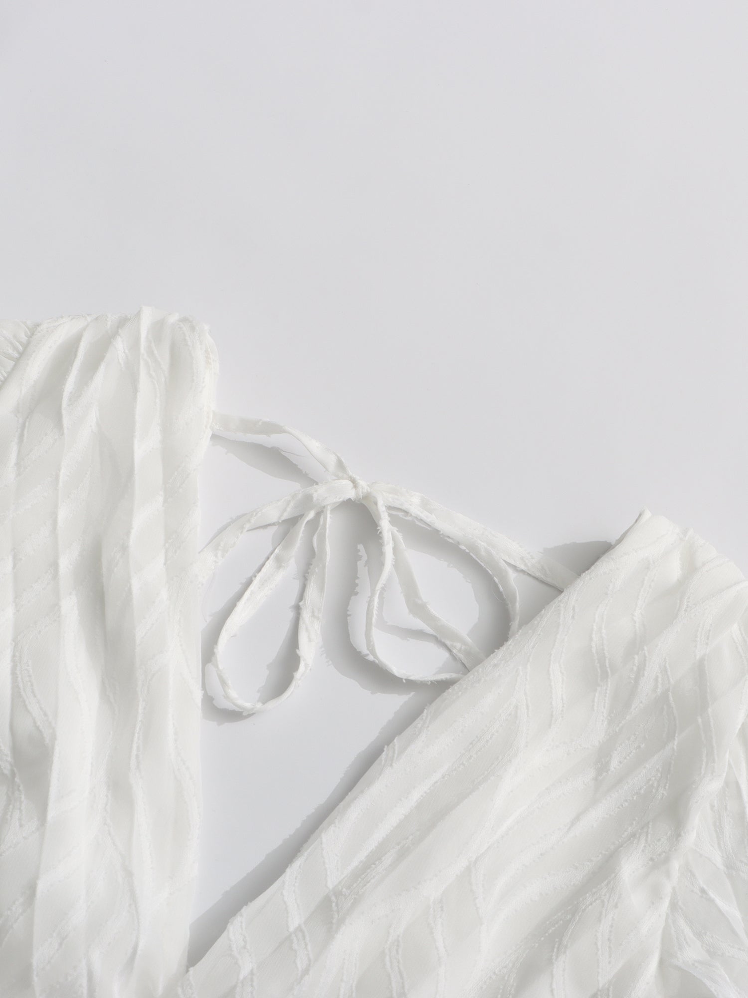 White Pleated Maxi Dress with V - Neck & Puff Sleeves - SISPELL