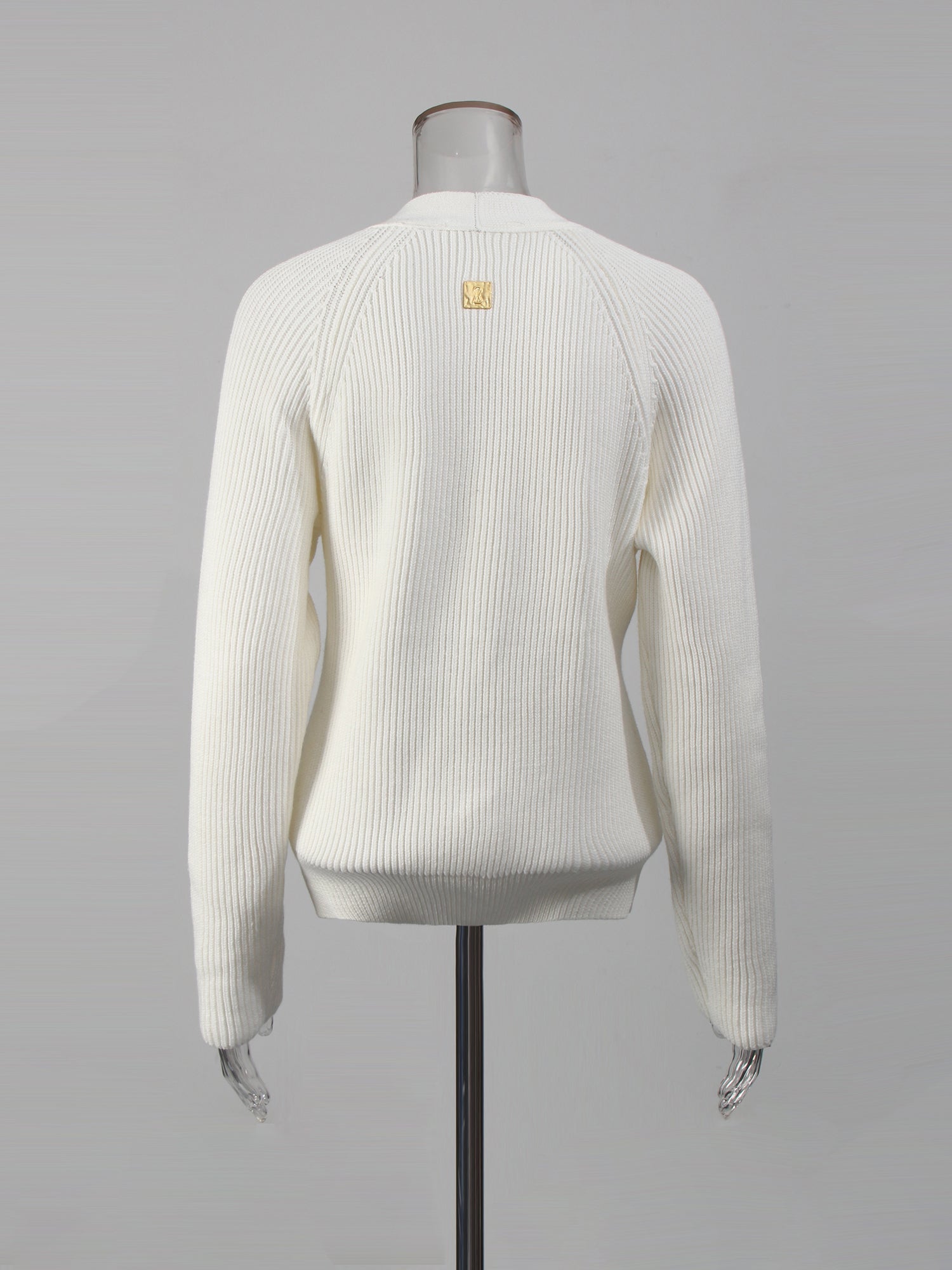 White Ribbed Cardigan with Decorative Gold Buttons - SISPELL