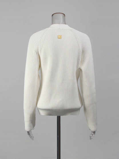 White Ribbed Cardigan with Decorative Gold Buttons - SISPELL