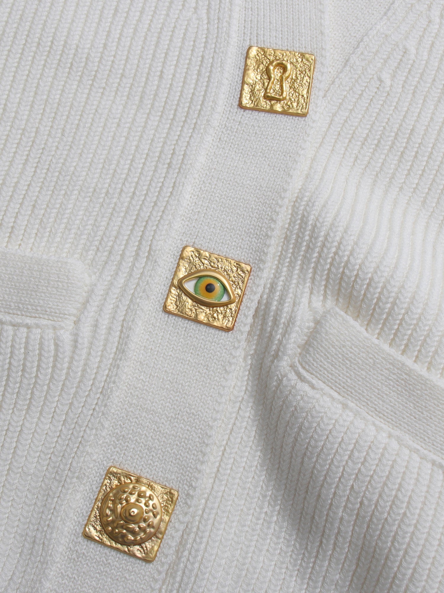 White Ribbed Cardigan with Decorative Gold Buttons - SISPELL