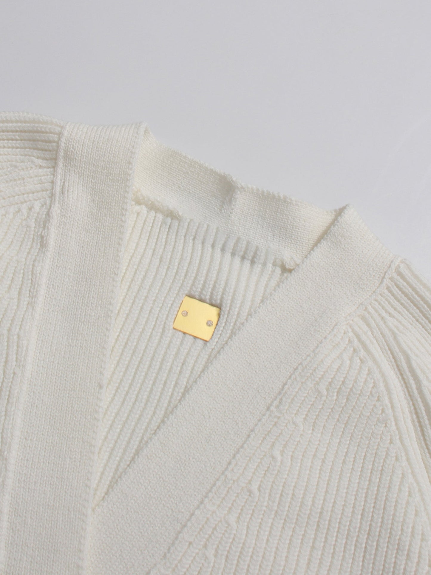 White Ribbed Cardigan with Decorative Gold Buttons - SISPELL