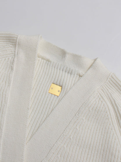 White Ribbed Cardigan with Decorative Gold Buttons - SISPELL