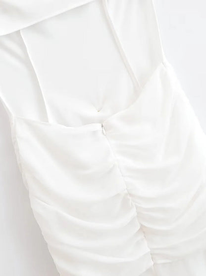 White Sleeveless Maxi Dress with Gold Accent - SISPELL