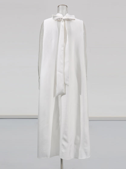 White Sleeveless Midi Dress with Floral Lace & Pearl - SISPELL