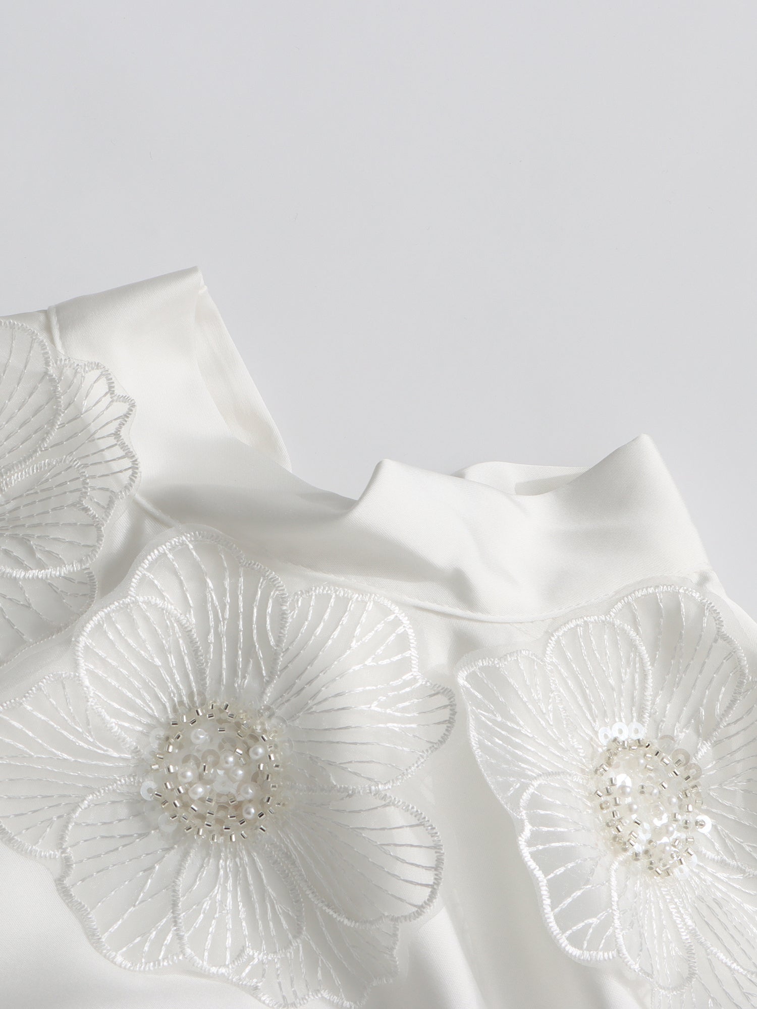 White Sleeveless Midi Dress with Floral Lace & Pearl - SISPELL