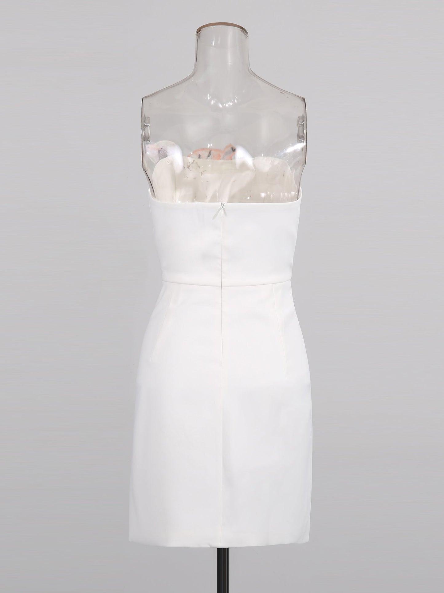 White Strapless Mini Dress with Floral Embroidery - SISPELL