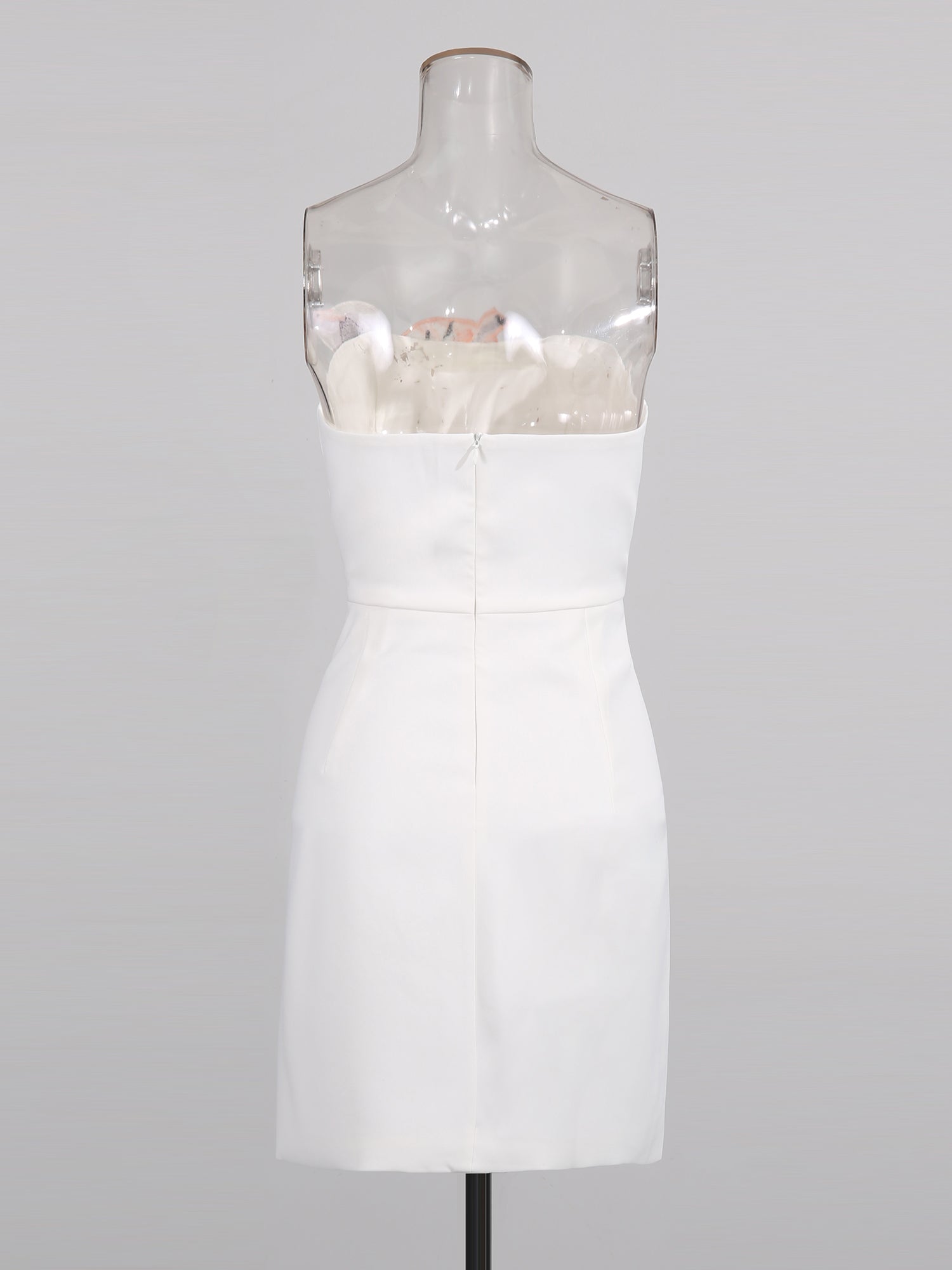 White Strapless Mini Dress with Floral Embroidery - SISPELL
