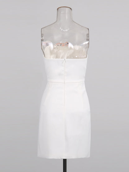 White Strapless Mini Dress with Floral Embroidery - SISPELL