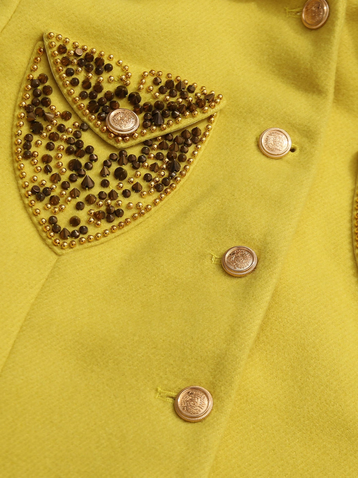 Yellow Blazer with Beaded Embellished Collar & Pockets - SISPELL