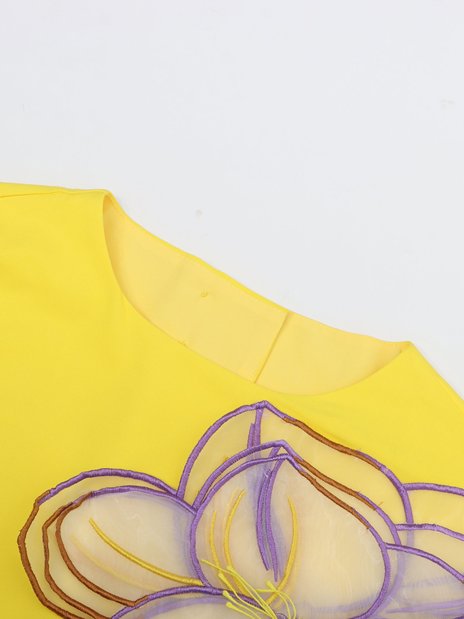 Yellow Floral Appliqué Crop Top & Midi Skirt Set - SISPELL