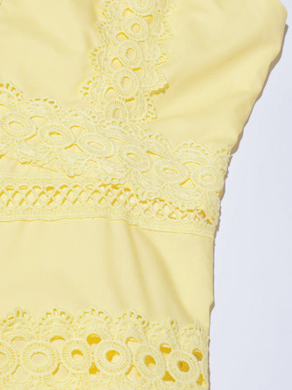 Yellow Lace Sleeveless Midi Dress - SISPELL