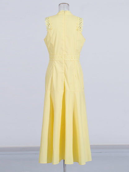 Yellow Lace Sleeveless Midi Dress - SISPELL