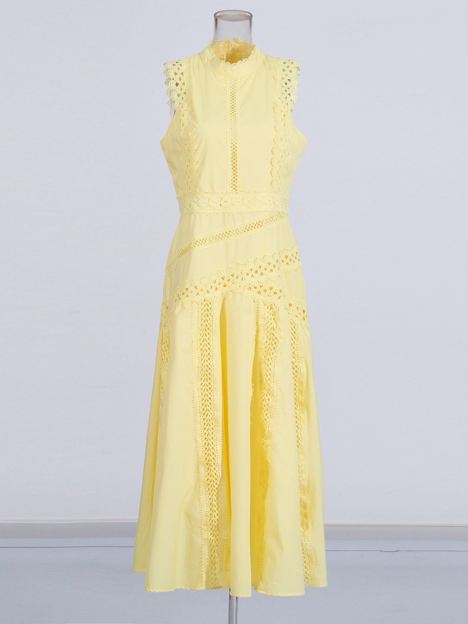 Yellow Lace Sleeveless Midi Dress - SISPELL