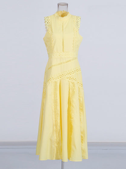 Yellow Lace Sleeveless Midi Dress - SISPELL