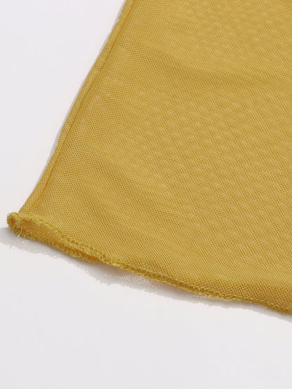 Yellow Ruched Mesh Midi Skirt with Knot & Draped Details - SISPELL